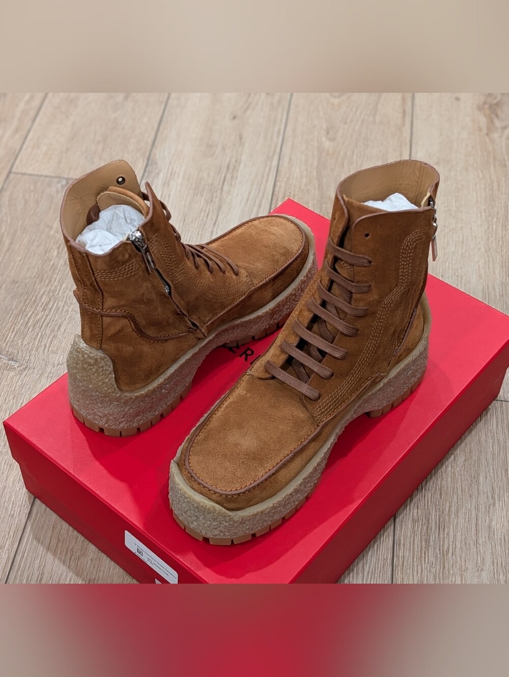 $1250 Mens Salvatore Ferragamo Rugged Platform Lace Up Boots Brown US 9 EE